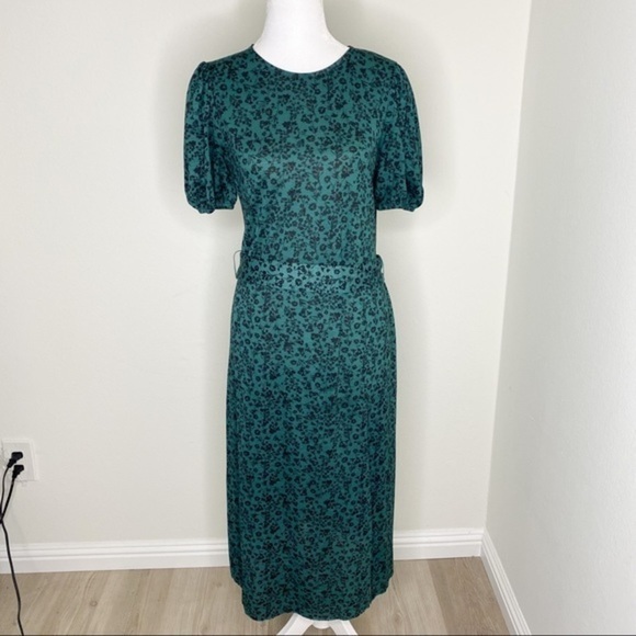 Zara green floral puffy sleeves midi dress - Picture 4 of 10